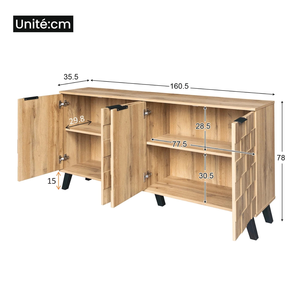 Credenza con 4 Ante e Ripiani Regolabili; Motivo Geometrico; in Pannello Truciolare; Legno; 160;5¡Á35;5¡Á78 cm