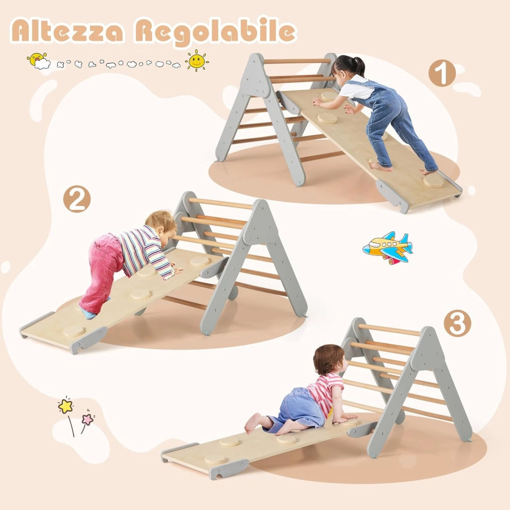4 in 1 Set da Arrampicata per Bambini, Giocattoli da Arrampicata a Triangolo con Triangolo Arco e Salita, Ideale per Bambini 1 Anni + (Grigio)