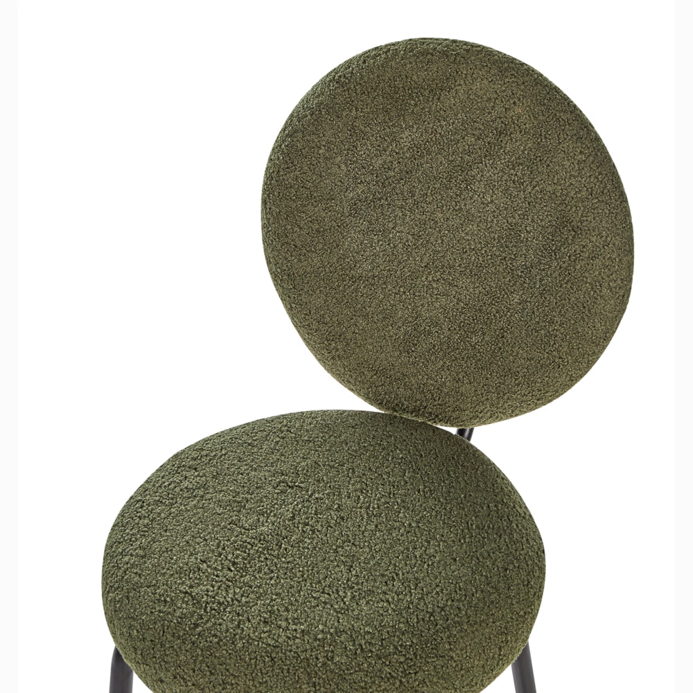 Set di 2 sedie da bar bouclé verde con gambe in acciaio e schienale rotondo soggiorno salotto