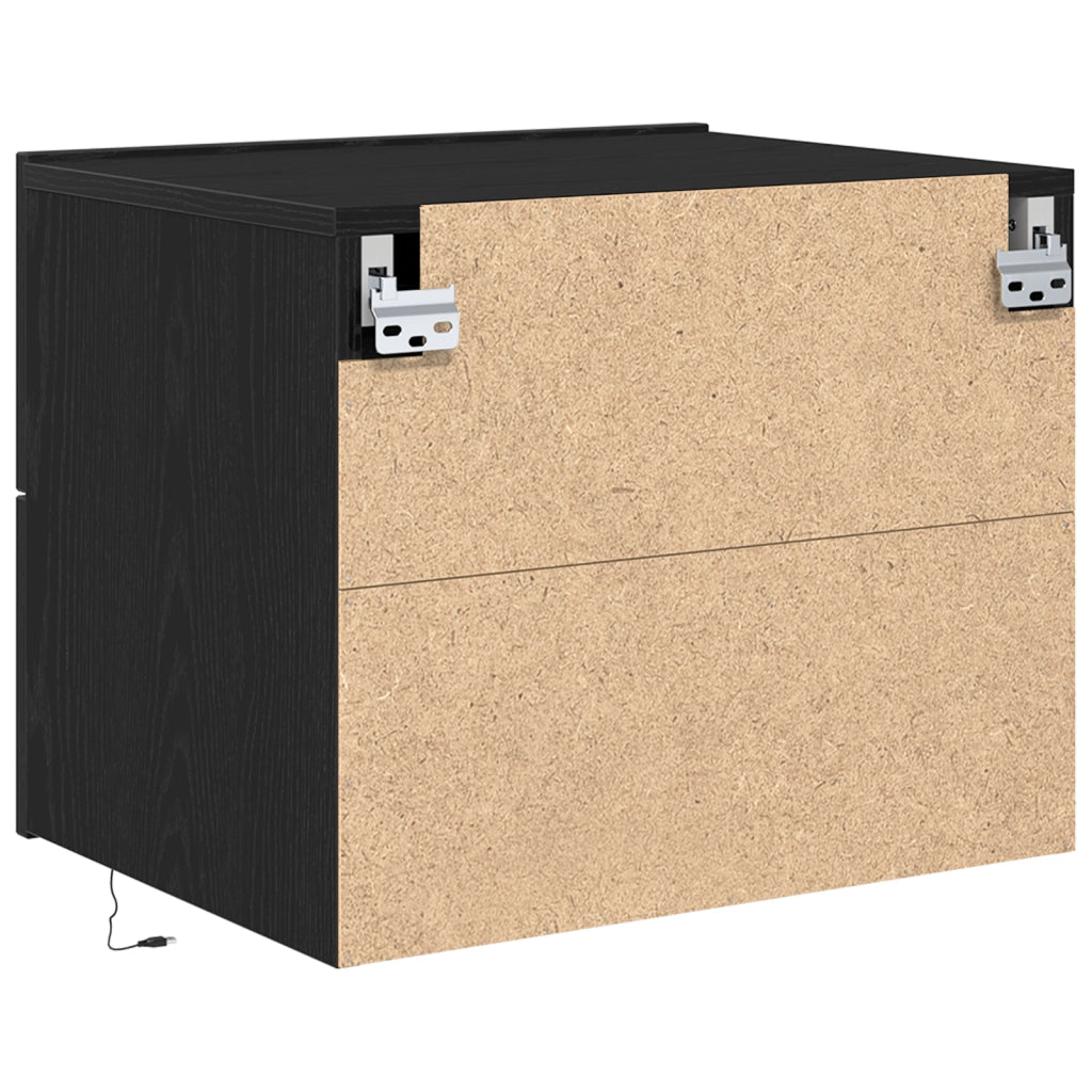 Comodino con LED Montato a Muro Rovere Nero 50x39x41 cm