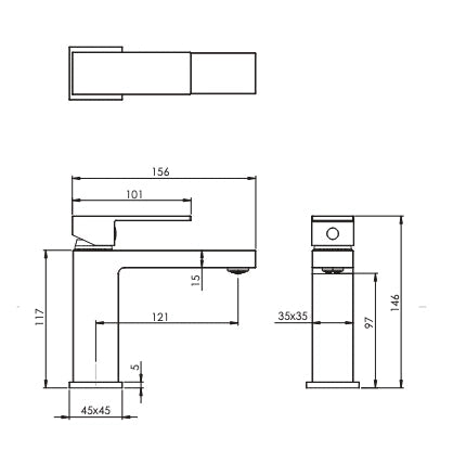 Miscelatore lavabo quadrato in ottone cromato