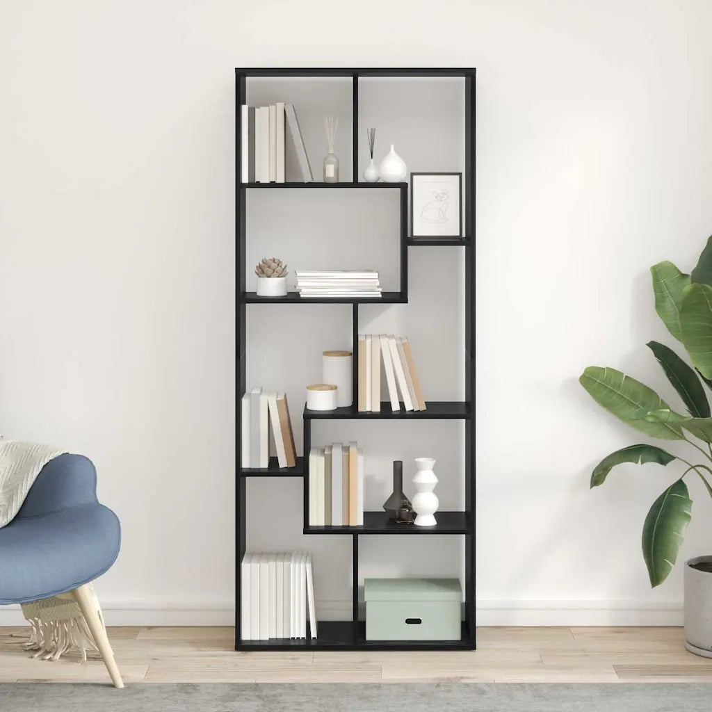 Armadio per Libri 8 livelli 67 x 25 x 162 cm Rovere Nero 869252