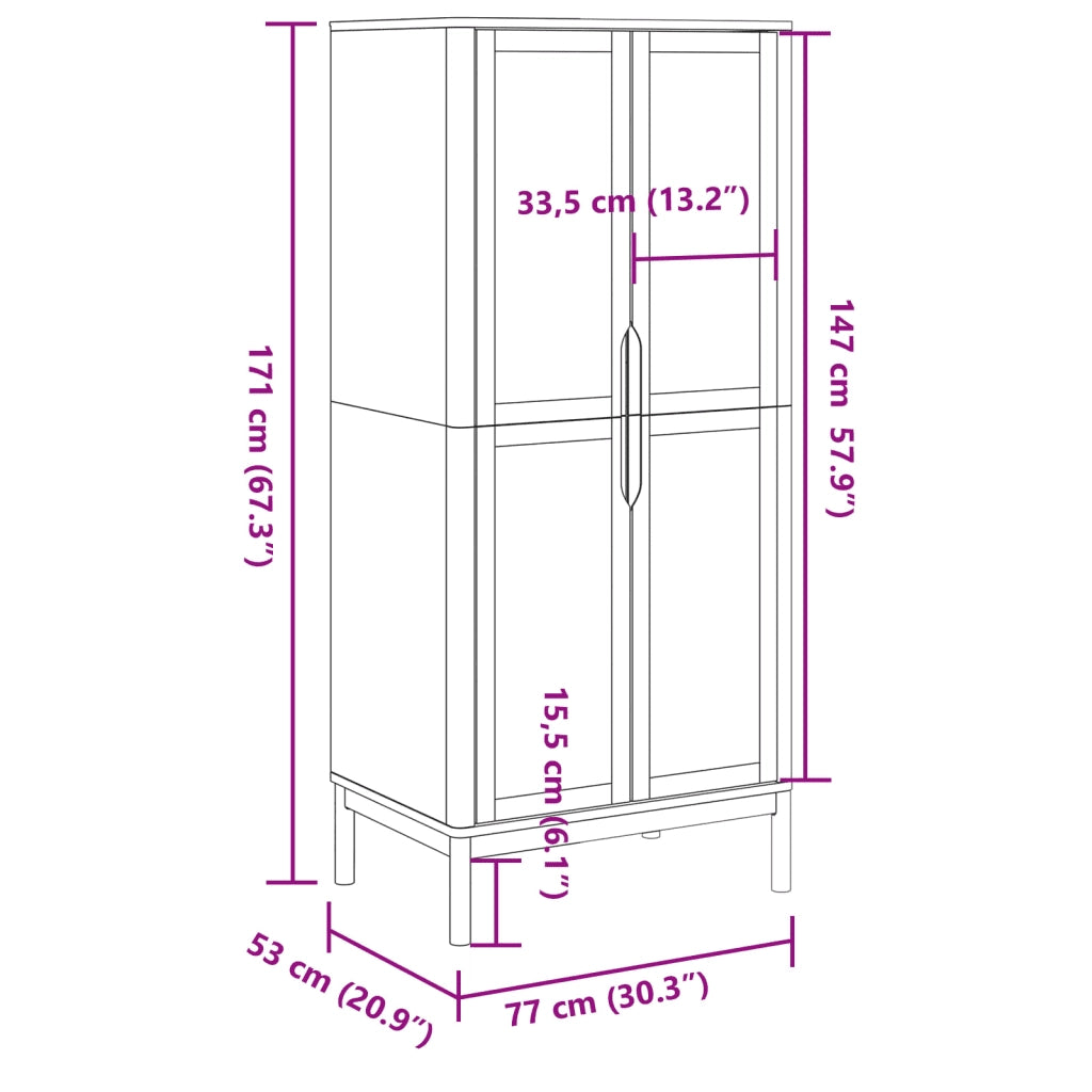 Armadio FLORO 77x53x171 cm in Legno Massello di Pino Grigio 374007
