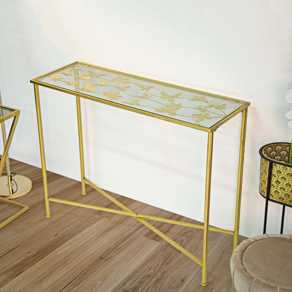 Meknes, Consolle un Ripiano, 100x35x80h cm oro