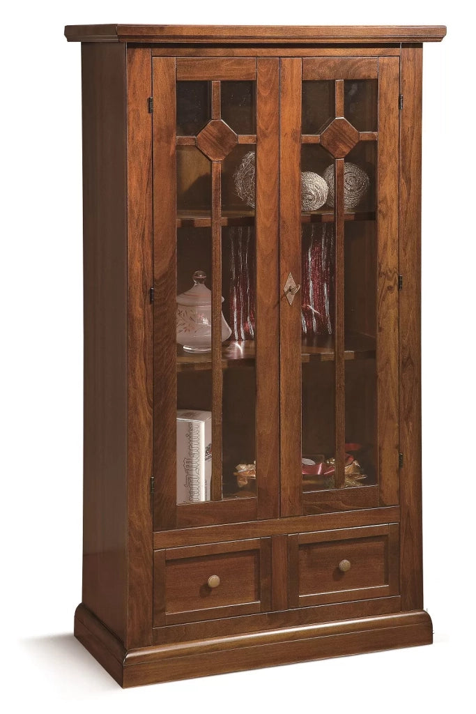 Vetrina 2 porte 2 cassetti in legno tinta noce arte povera l 81 p 42 h 153 cm - Mobili 2G