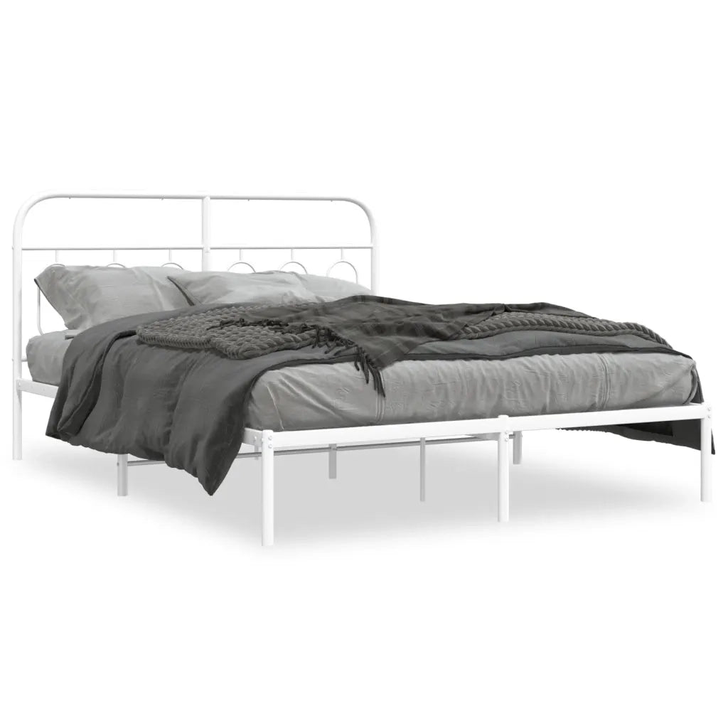 Letto matrimoniale | Letto per adulti | Giroletto con Testiera Metallo Bianco 150x200 cm