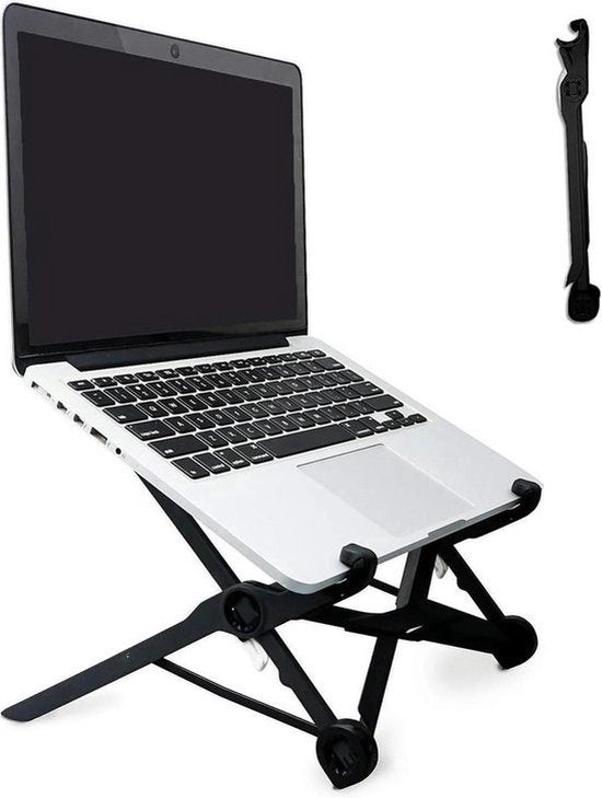 Stand per laptop portatile con regolazione di altezza e angolo, ergonomico e trasportabile, nero