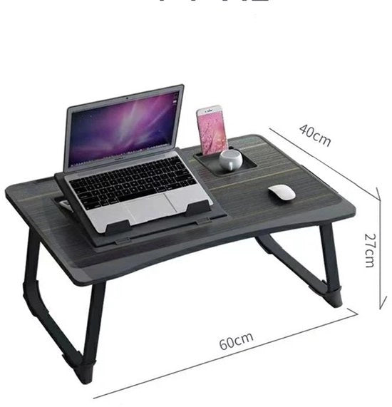 Tavolo da Computer Portatile - Tavolo da Scrivere Opaco - Supporto per Laptop - Tavolo da Ufficio - Incl. Supporto per Smartphone e Porta Oli. - 60 x 40 x 28 cm