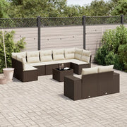 vidaXL Set Divani da Giardino 10pz con Cuscini in Polyrattan Marrone