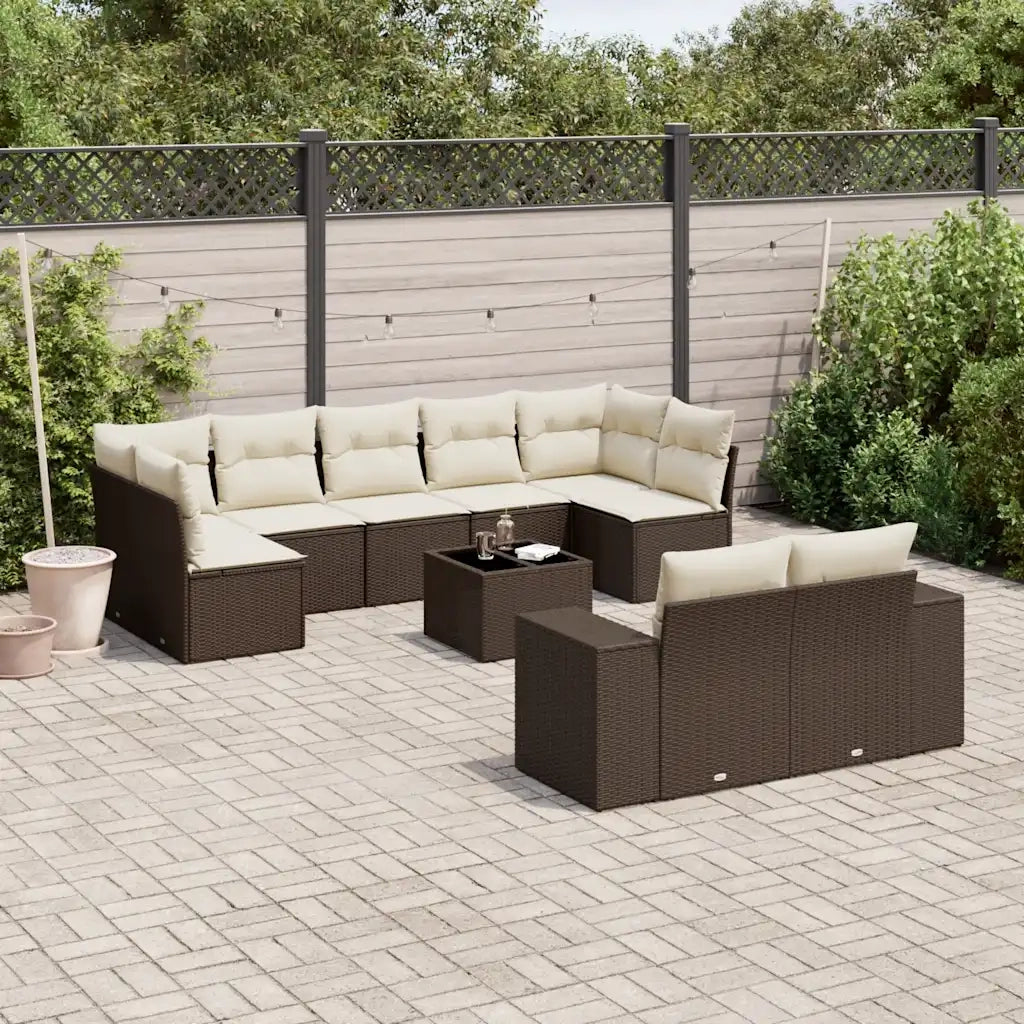 vidaXL Set Divani da Giardino 10pz con Cuscini in Polyrattan Marrone