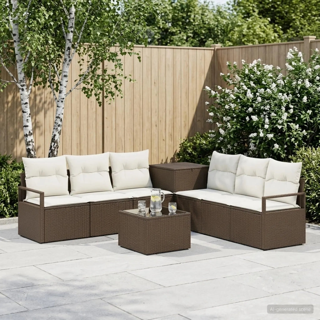 Set di divani 8 pz Marrone e Bianco Crema 3448164