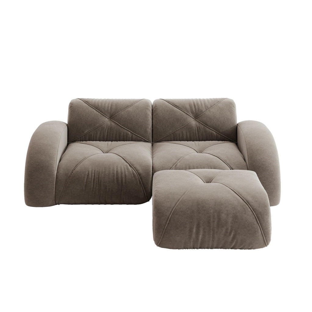 Divano modulare con pouf in chenille taupe