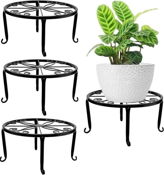 Impianto per piante in metallo - Set di 4 | 23 cm Impianto robusto per vaso fiorito Reggipianto supporto base circolare in acciaio inossidabile per giardino esterno patio casa arredamento esterno