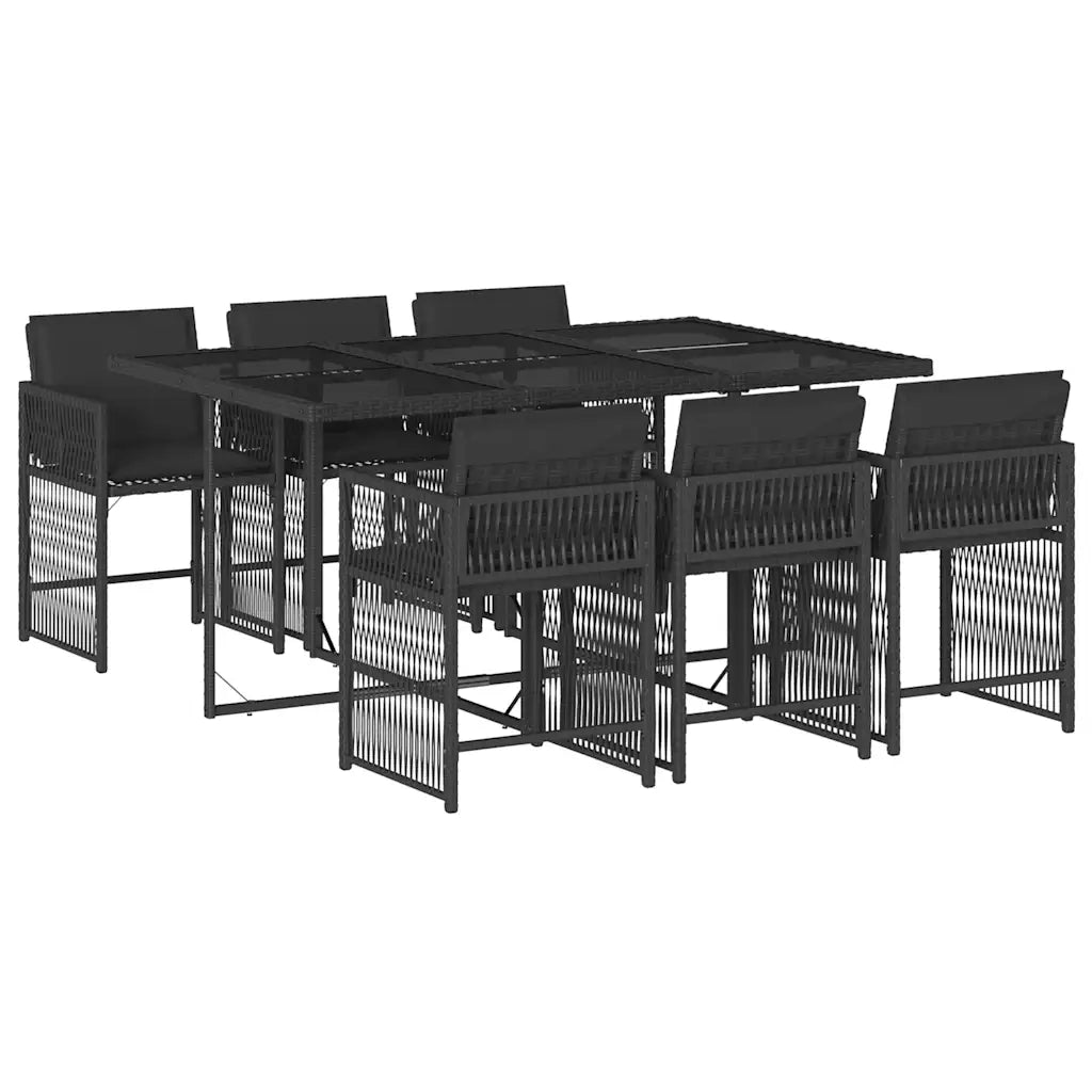 Set da Pranzo da Giardino 7 pz Nero con Cuscini in Polyrattan 3211627