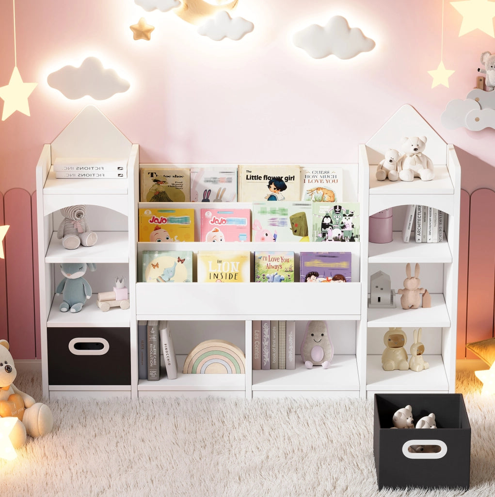 Libreria contenitore per bambini bianca con 2 box pieghevoli