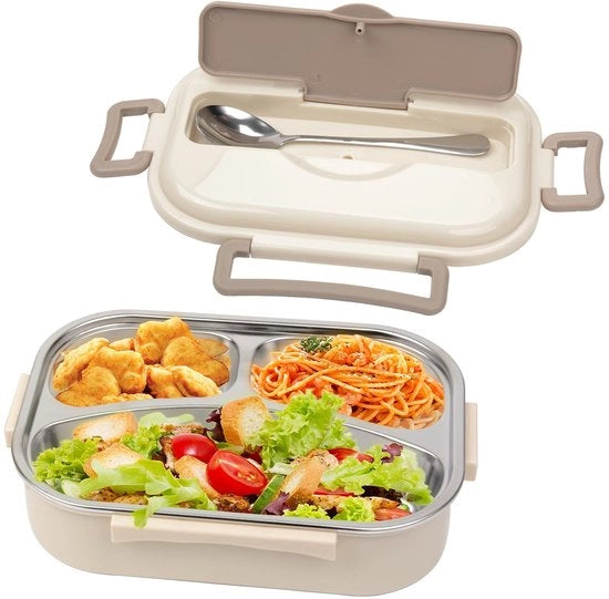 Lunchbox portatile con 3 compartimenti e cucchiaio riciclabile, per ufficio e viaggio, lunchbox isolata in acciaio inossidabile 304, 1 l
