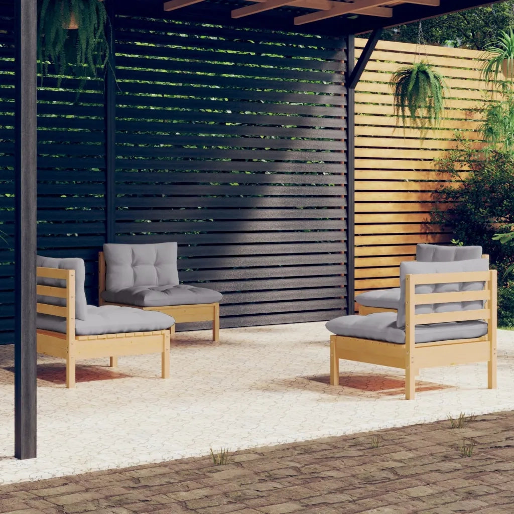 Set Divani da Giardino 4 pz | Set Salotto da Giardino con Cuscini Grigi Massello di Pino