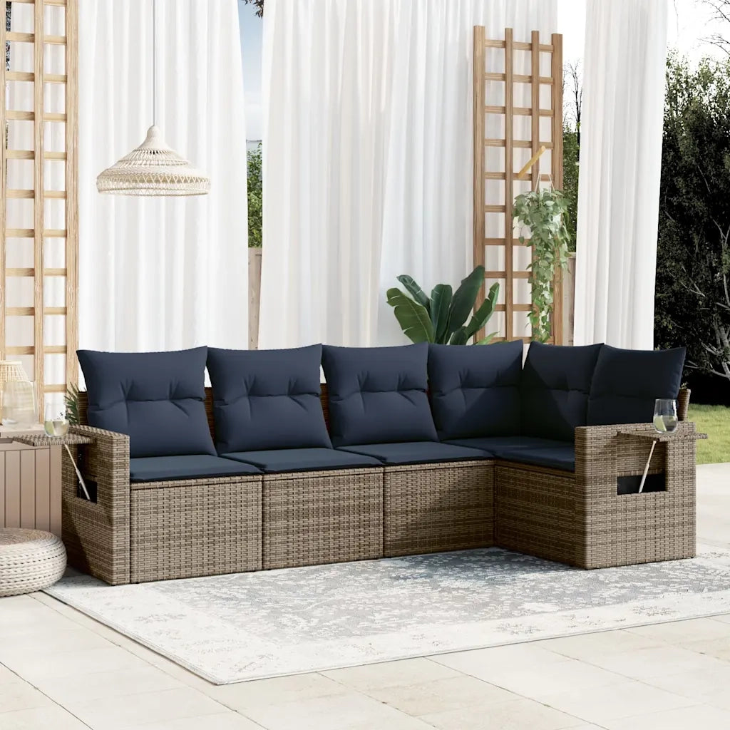 Set Divani da Giardino 5 pz con Cuscini Grigio in Polyrattan 3220130