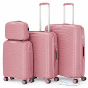 Set 4 Valigie Rigide Abs e PP con Beauty Case, Trolley 4 Ruote, Lucchetto Rosa