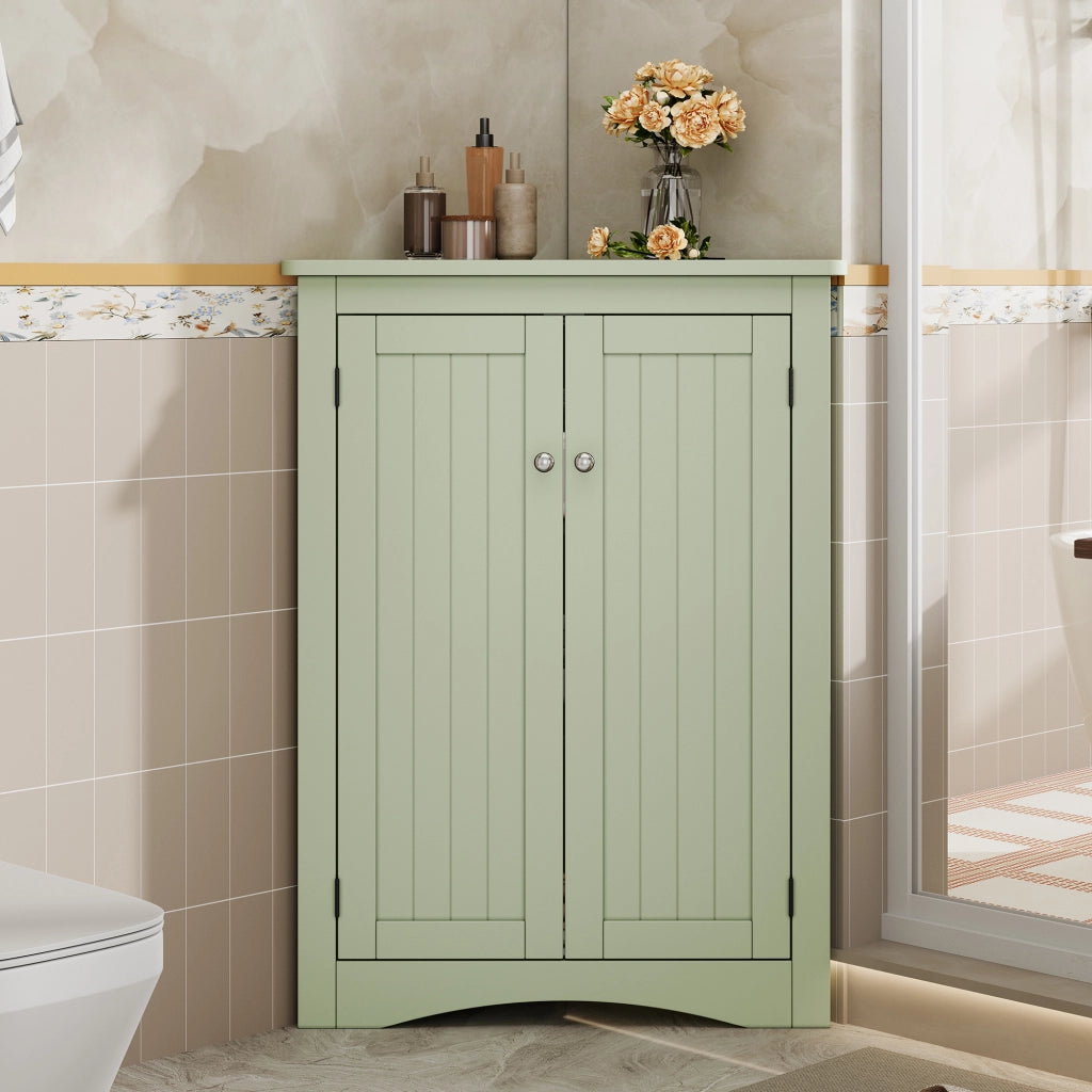 Armadietto angolare da bagno con 2 ante e 3 vani, in MDF laccato, verde, per bagno cucina soggiorno, 61,5 × 80 cm