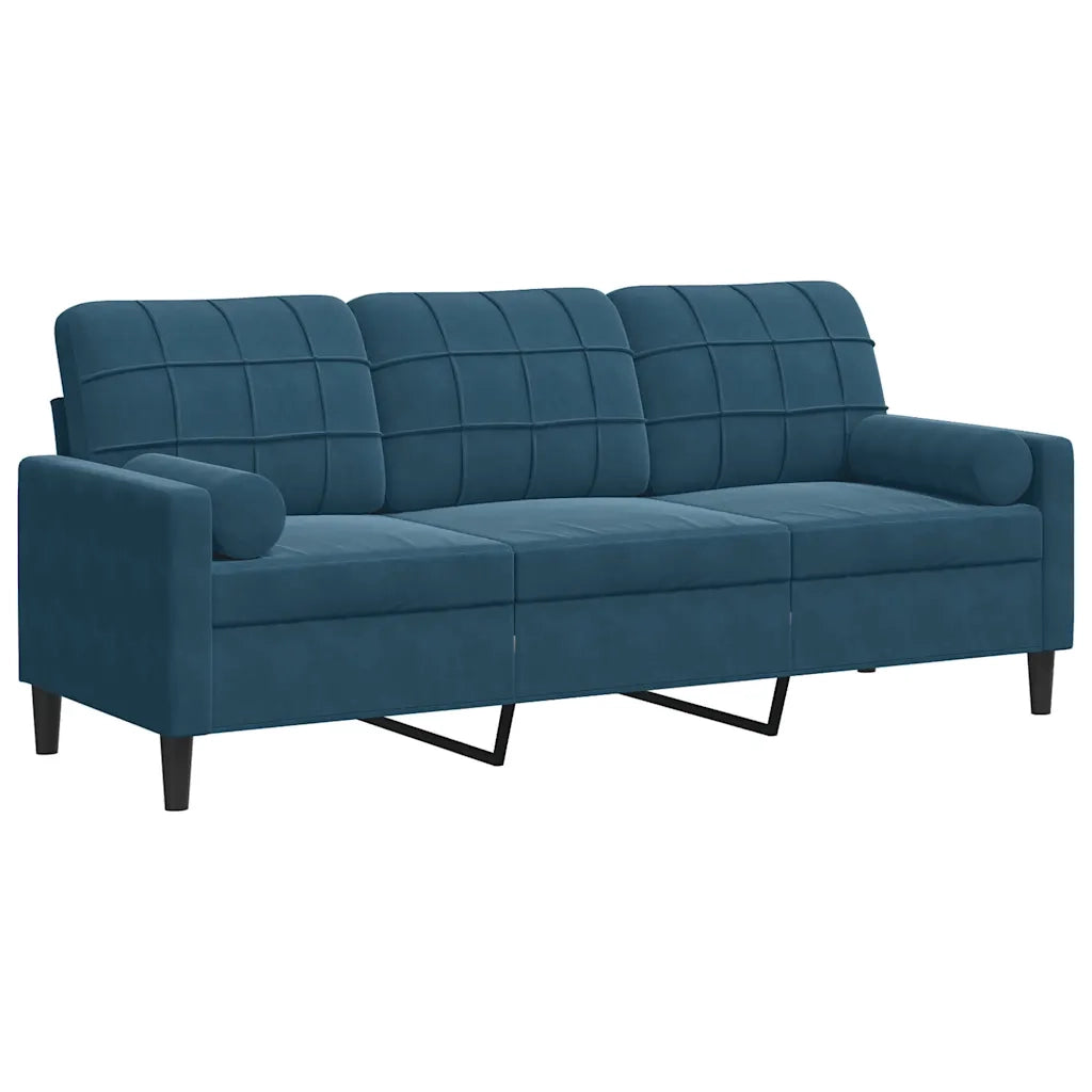 Divano | Divano da soggiorno | Sofa a 3 Posti con Cuscini Blu 180 cm in Velluto