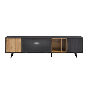 Meuble TV Commode - Xylo - Bois fonc?? veines naturelles, pour t??l??viseur 90 pouces, ??l??gant gris