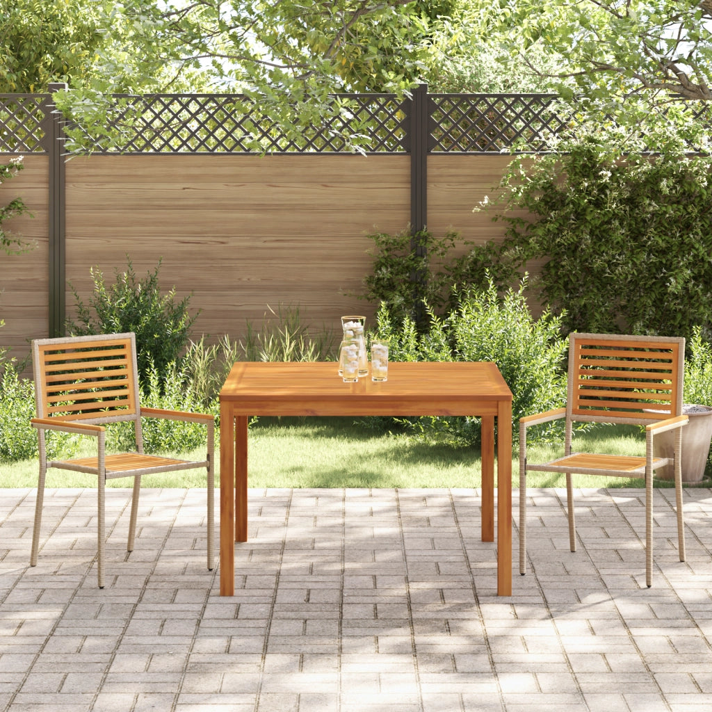 Set da pranzo da giardino in 3 pezzi beige in polyrattan e acacia