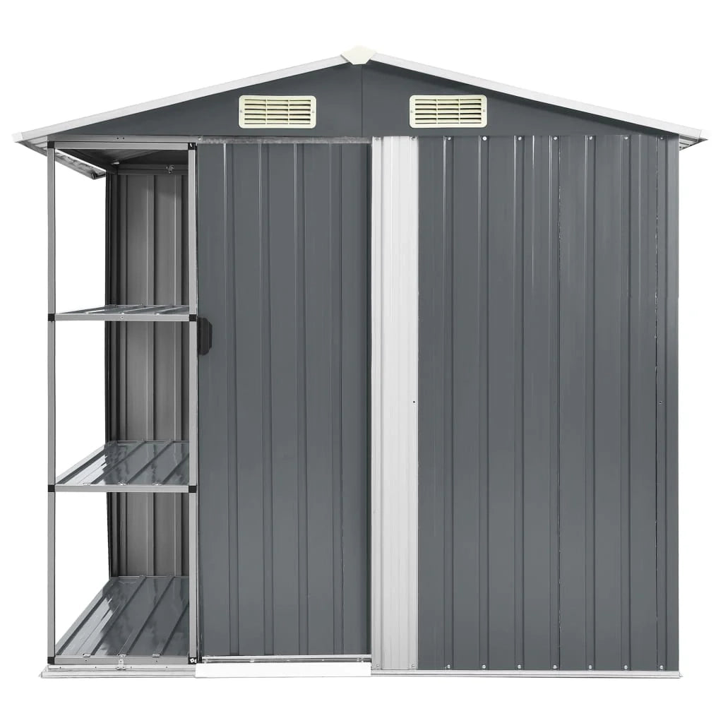 Casetta da giardino cabina ripostiglio casetta da esterno robusta casetta per attrezzi con ripiano 205 x 130 x 183 cm ferro grigio 02_0022223