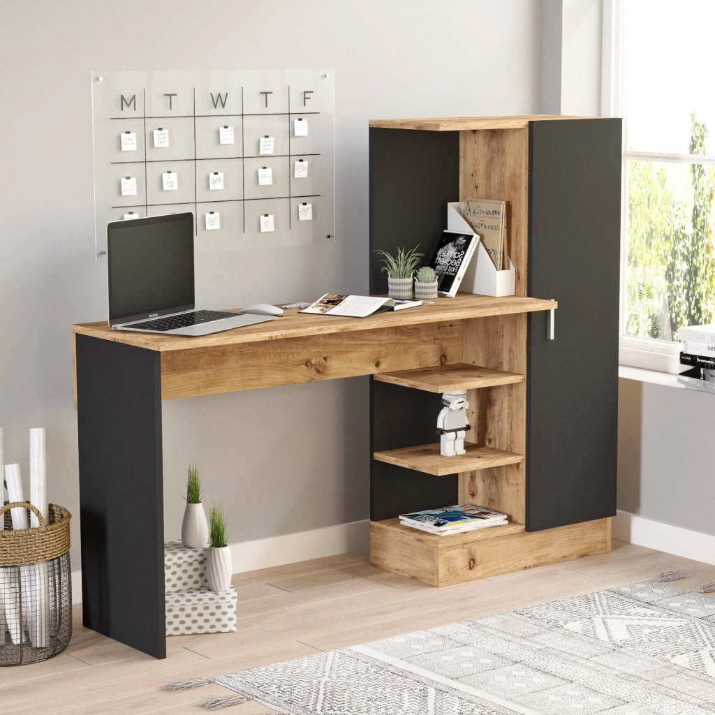 Scrivania in legno "CT2" - 152 x 40 x 120 cm - Pino Atlantico Nero