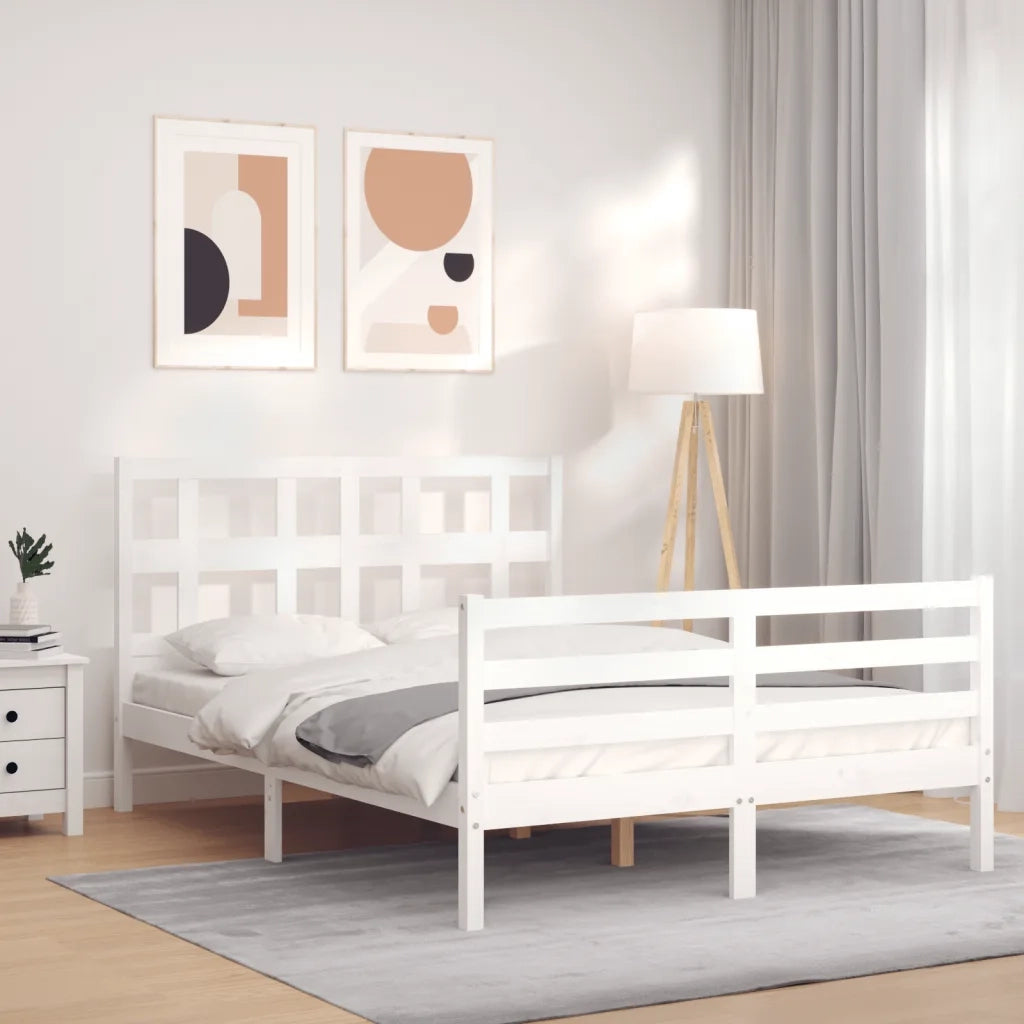 Giroletto con Testiera-Struttura Letto con testiera Bianco 140x190 cm in Legno Massello 747947