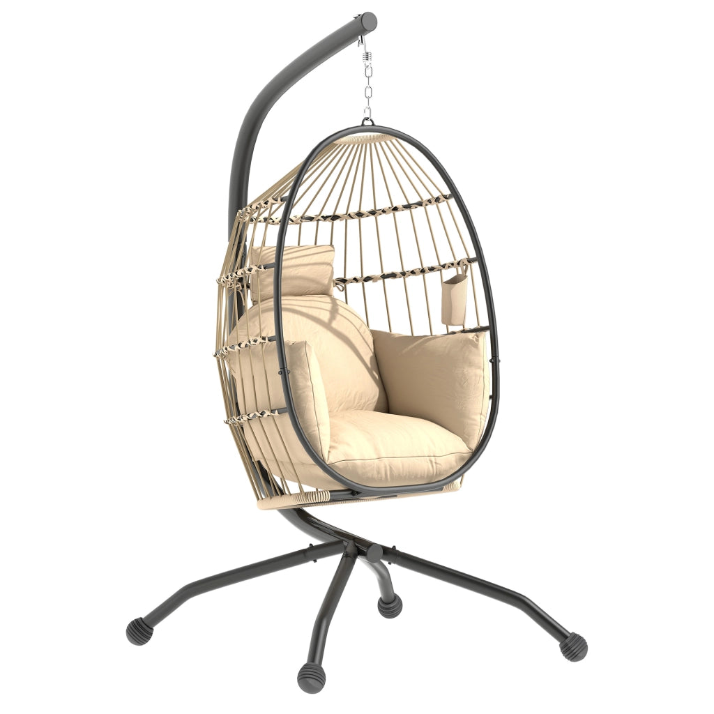 Sedia da giardino con cuscino e poggiatesta ¨C zephmum ¨C kaki, polyrattan, struttura in metallo