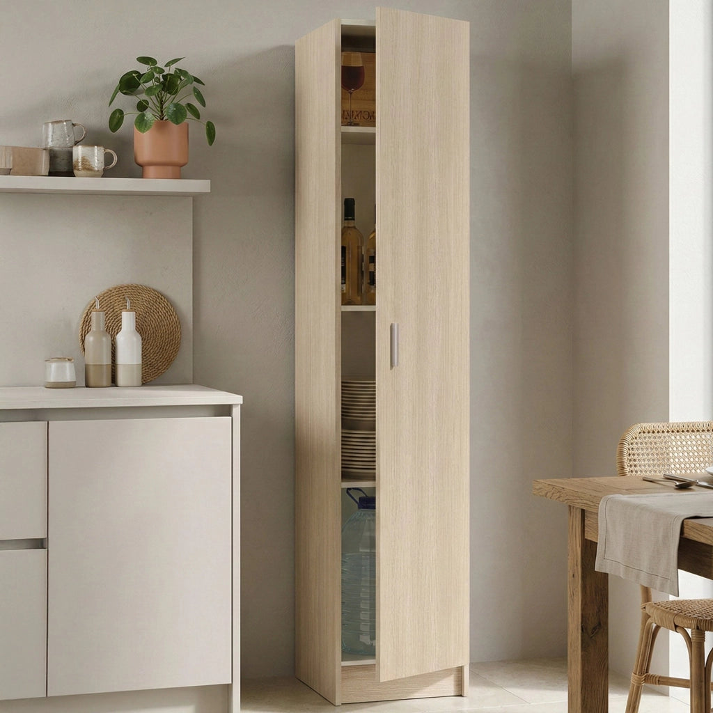 Armadio multiuso Alexander, Mobile ausiliario a 1 anta, Guardaroba portascarpe con ripiani, Scarpiera verticale, cm 37x37h180, Rovere