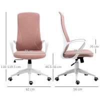 Sedia da Ufficio Ergonomica e Imbottita con Altezza Regolabile e Dondolo, 62x56x110-119.5 cm, Rosa