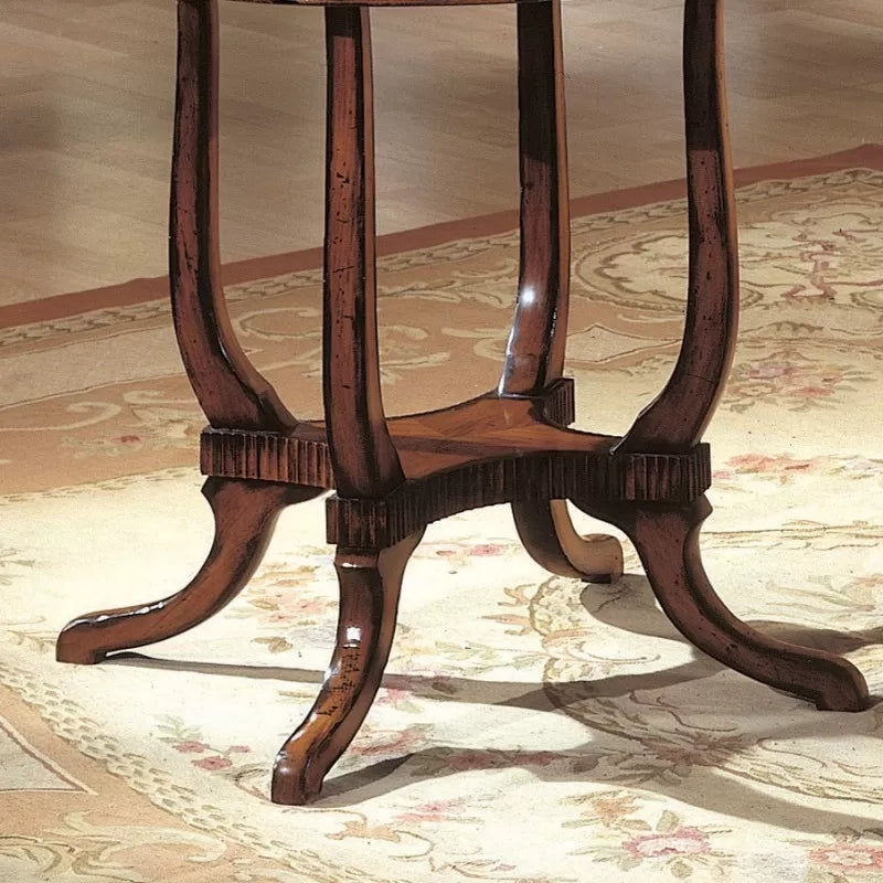 Tavolino rotondo inglese intarsiato legno massello bassano 70x70x74 - Mobili 2G