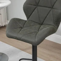Set 2 Sgabelli da Bar con Altezza Regolabile, Base in Metallo e Seduta in Finta Pelle, Sgabelli con Schienale e Poggiapiedi, 51.5x57.5x93-114.5 cm, Verde Militare