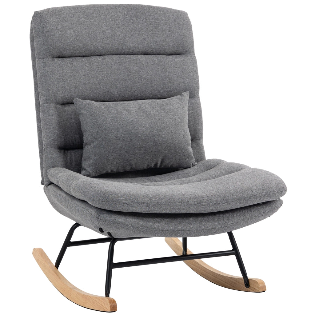 Poltrona a dondolo ¨C Xylo ¨C tessuto effetto lino grigio chiaro con cuscino lombare