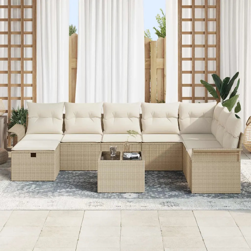 Set Divano da Giardino 9 pcs Beige e Crema polyrattan