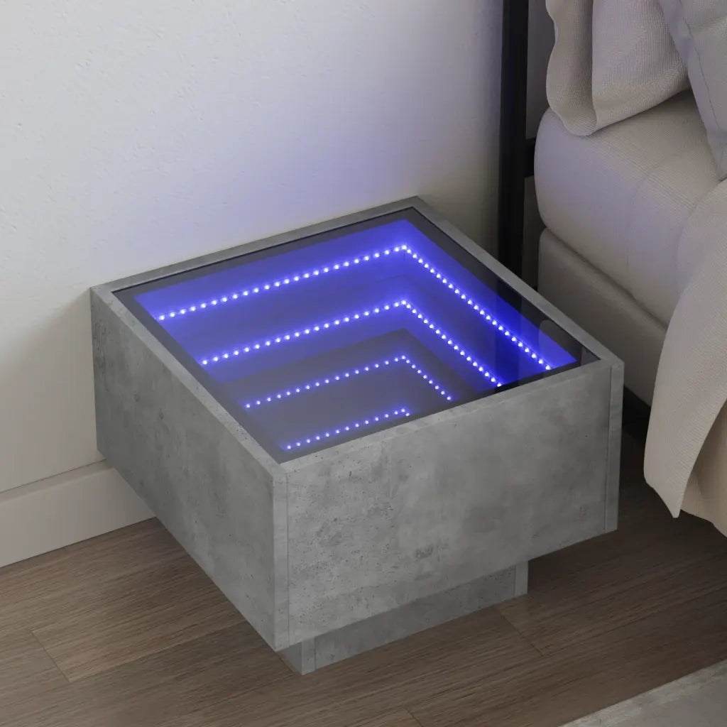 Comodino | Armadio da Notte | Mobiletto da notte con LED Infinity Grigio Cemento 40x40x30 cm