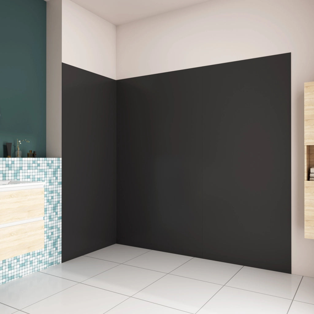 H.210 cm Pannello Doccia ad Angolo 80x90x90 cm Realizzato in Alluminio da 3 mm con Profili Finitura Nero Opaco per Rivestimento Parete Bagno