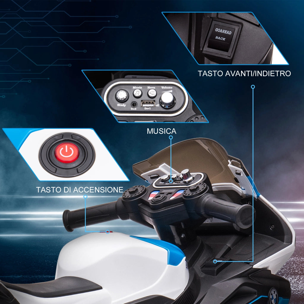 Moto per Bambini BMW HP4 con Musica e Fari ¨C zephmum ¨C Blu, PP e Metallo, 82.5x42x54 cm