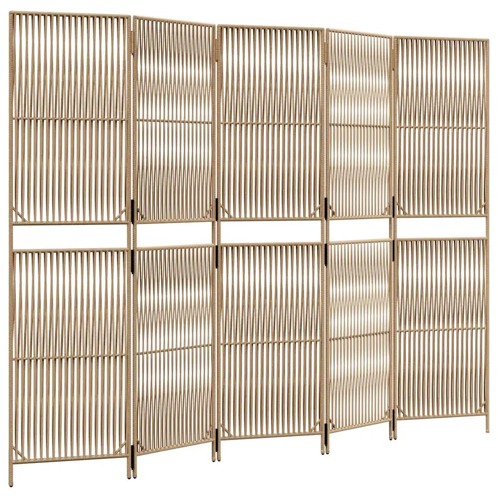 Divisorio per Ambienti | Divider per stanze | Paravento a 5 Pannelli Beige in Polyrattan