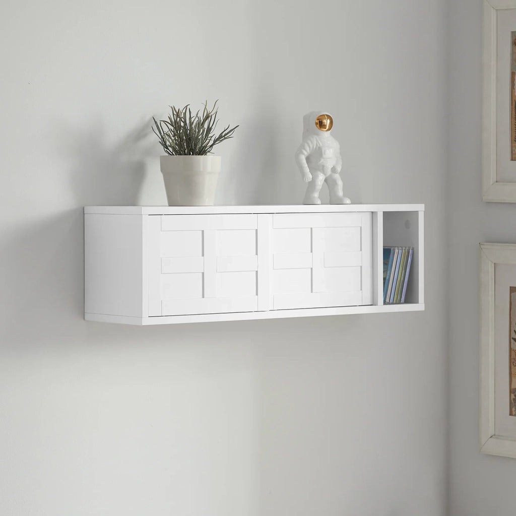 Pensile ingresso con ante scorrevoli Mensola Parete Portachiavi da muro Design Moderno Legno Bianco, FHK18-W