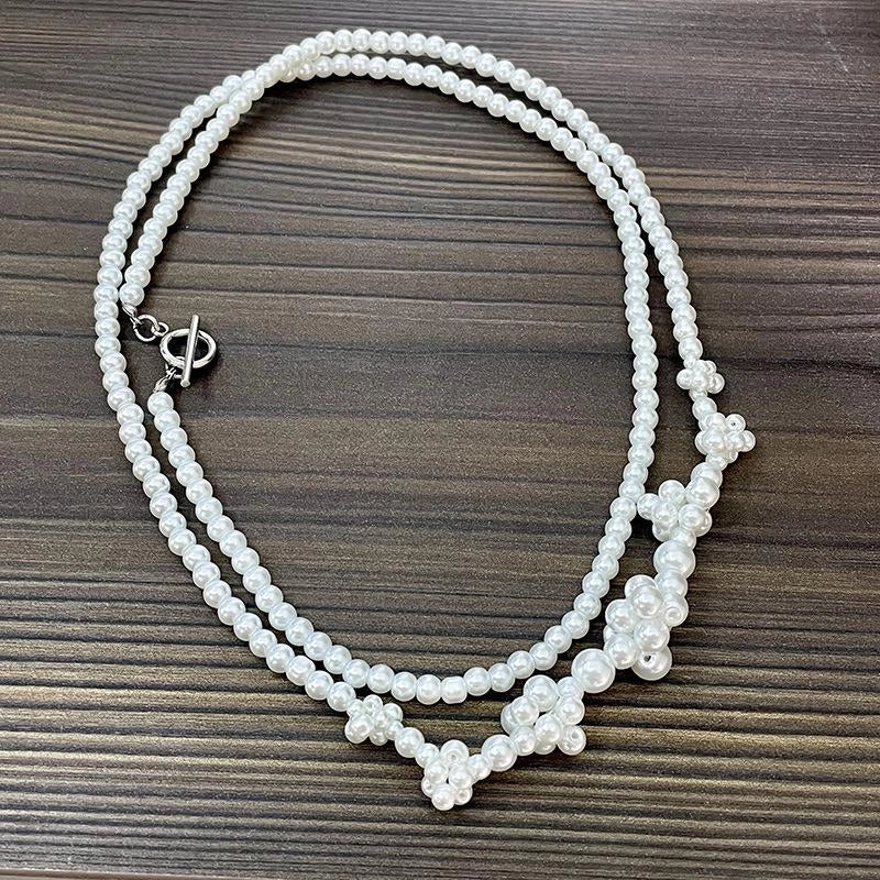 Collana vintage fatta a mano con perle e fiori, regalo di Natale o di compleanno.