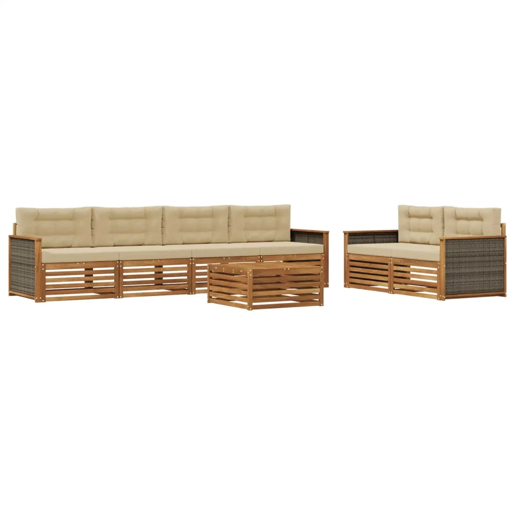 Set di divani da esterno con cuscino 7 pcs Naturale e Beige 3383051