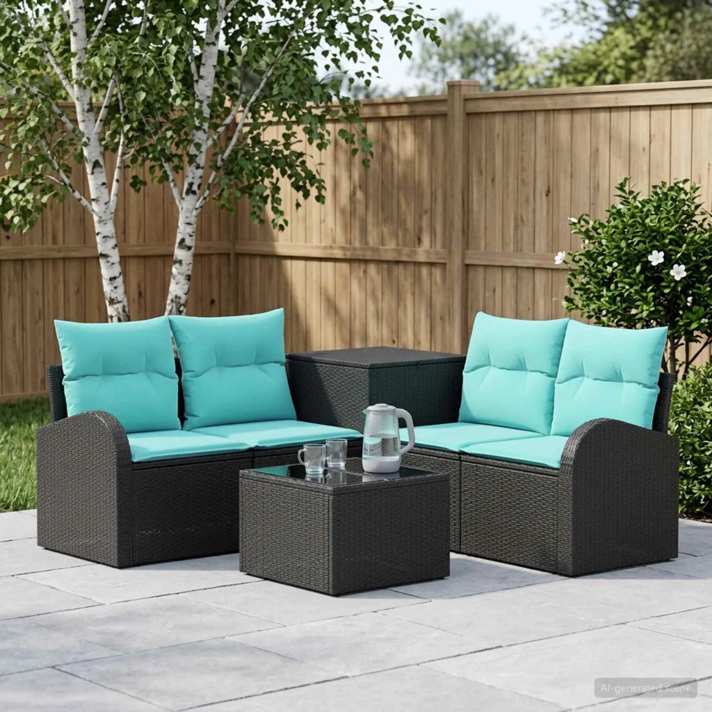 Set di divani 6 pz Nero e Blu Rattan sintetico e Acciaio 3447177