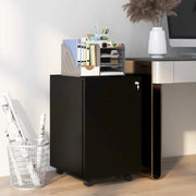 Cassettiera ufficio mobile con 3 cassetti, chiudibile a chiave, in acciaio nero, 37 x 43,5 x 60 cm