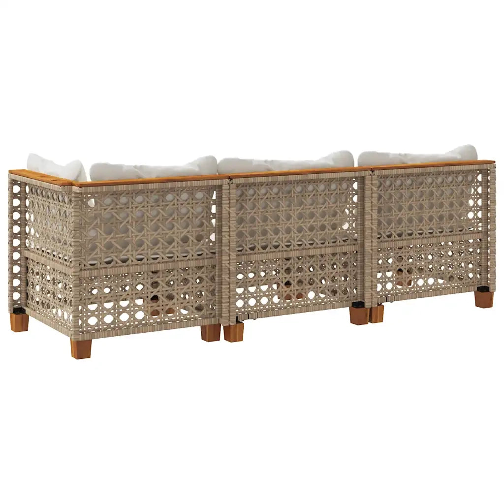 Divano da Giardino con Cuscini a 3 Posti Beige in Polyrattan