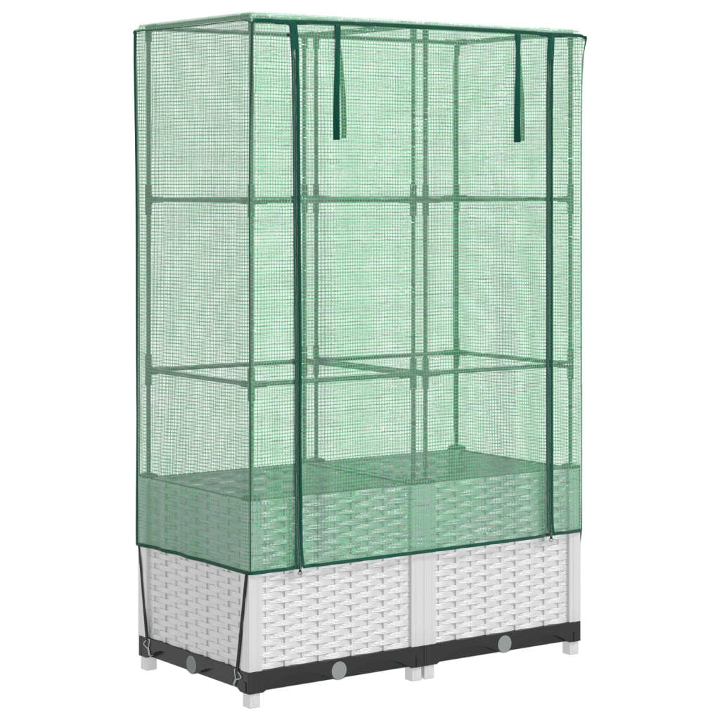 Aiuola rialzata/fioriera con copertura effetto rattan 80 x 40 x 138 cm bianco 02_0038787