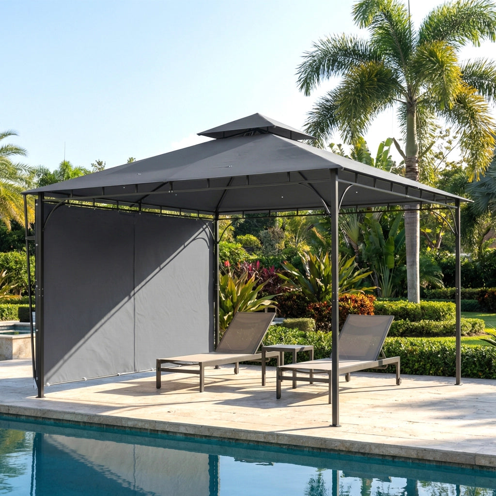 Gazebo Giardino 3,2x3,2 m ¨C zephmum ¨C Doppia Copertura Esterni Scuro