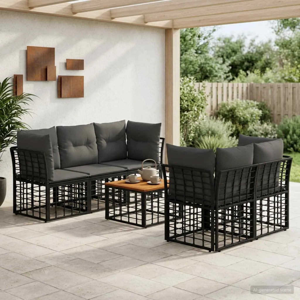 Set di divani da esterno 6 pz Nero e Grigio scuro polyrattan 3437413